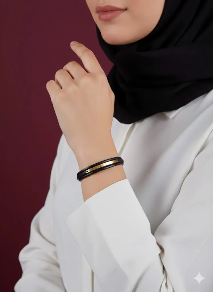 دستبند طلای چرمی ساده - Image 2