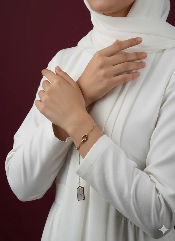 دستبند طلای شش ضلعی و گوی - Image 2