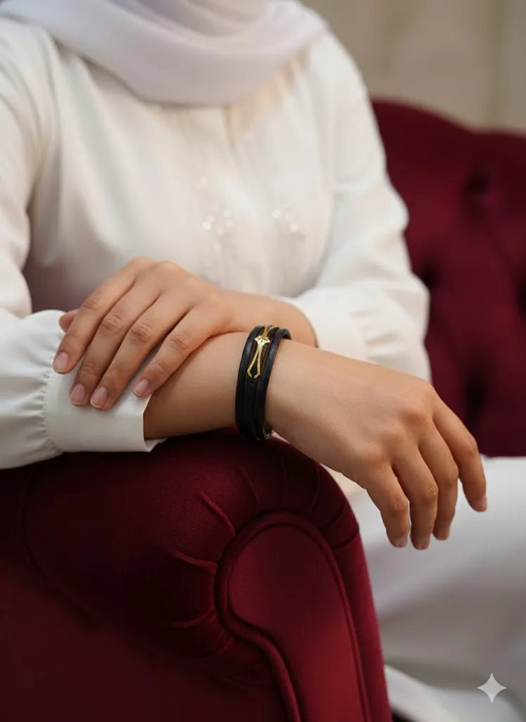 دستبند طلای چرمی برگ - Image 2